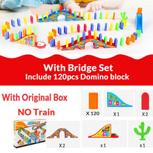 Load image into Gallery viewer, Automatic Domino Brick Laying Toy Train Car with sound light Elevator Springboard Bridge Catapult dominoes Set gift for Children