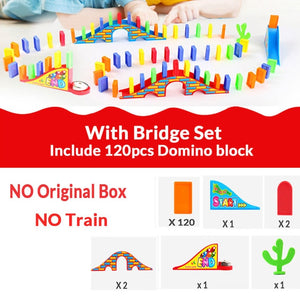 Automatic Domino Brick Laying Toy Train Car with sound light Elevator Springboard Bridge Catapult dominoes Set gift for Children